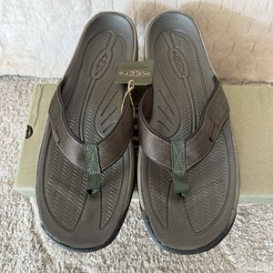New In Box KEEN Men's Kona Leather‎ Flip-Flop Black Dark Olive Sz 15